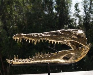 Solid brass crocodile skull $250