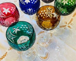 Hungarian hand cut crystal goblets and cordial glasses