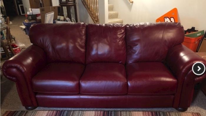 Red leather sofa, loveseat, and chair 
