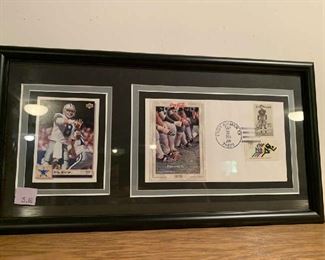 1994 Troy Aikman framed football card and cancelled stamps