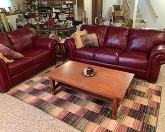 Red Leather Couch and Loveseat