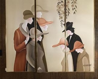 OVERSIZED THREE PANEL OIL ON CANVAS FRAMED PICTURE