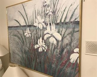 OVER SIZED IRIS OIL ON CANVAS FRAMED PICTURE