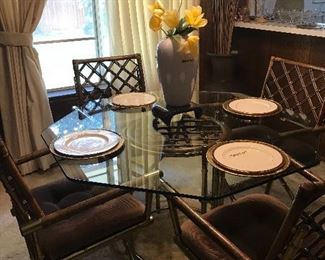 DINETTE SET WITH HAEGER POTTERY CENTER PIECE, FOUR LENOX PLATES AND CHARGERS