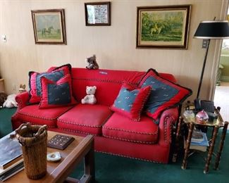 Red upholstered sofa