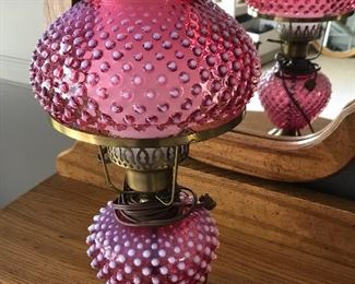 Vintage Fenton cranberry hobnail lamp