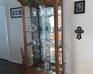 Illuminated Curio Cabinet w/ Pull Open Side Glass Doors