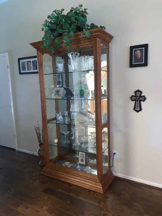 Illuminated Curio Cabinet w/ Pull Open Side Glass Doors