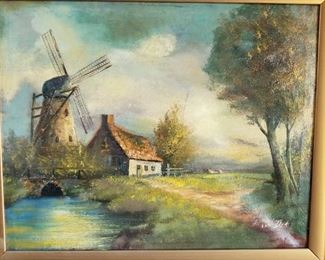 Oil Painting, Albert Van Dyck "Landscape with Windmill"