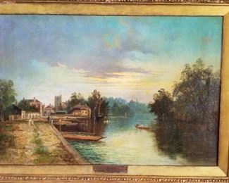 Oil Painting by M. Allen 1875 "Thames at Twickenham"