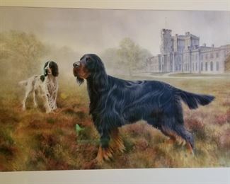 Large Watercolor  of "Gordon & English Setters at Gordon Castle"