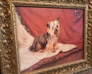 Framed dog painting