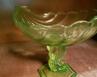 Vaseline Glass Compote