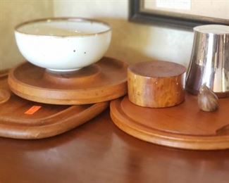 Dansk bowl/wood platter.....stainless steel pitcher