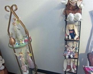 Curio towers, angels figurines, and stuffed animals
