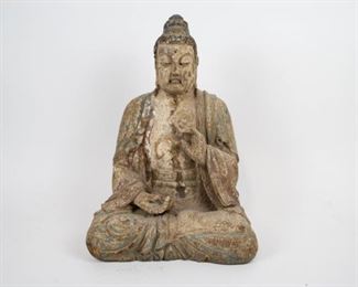 A Polychrome and Wood Buddha