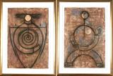Orlando Agudelo-Botero (b. 1946) Columbian
SUN & MOON, 1983, a pair of mixed media multiples on paper, signed and dated lower left, from the numbered edition 7 Hors Commerce, each 48 x 32”, framed, in apparently very good condition.
