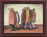 Mexican Artist (20th Century)
FIVE MALE FIGURES, oil painting on canvas, signed ‘Chavez Morado’ lower right, 18 x 24”, framed, auction tag on back, a few chips lower center, otherwise in good studio condition.
