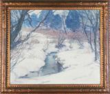 Henry A. Rand (1886-1961) American
WINTER STREAM, 1923, oil painting on canvas, signed and dated lower right, 25 x 30”, framed, mild to moderate surface soiling, otherwise in very good condition.