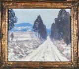 Henry A. Rand (1886-1961) American
ROAD IN WINTER, 1922, oil painting on Belgium linen, signed and dated lower left, 25 x 30”, framed, mild to moderate surface soiling, otherwise in very good condition.