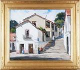 Paul Strisik (1918-1998) American
VILLAGE SCENE, oil painting on canvas, signed lower left, 20 x 24”, framed, faint stretcher bar impression, otherwise in very good studio condition.