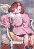 Louis Valtat (1869-1952) French
SEATED GIRL IN PINK DRESS (probably Suzanne Valtat Cousant), oil painting on wood board, initialed lower right, inscribed Rouens on verso, 12 ½ x 9 ½”, framed, minor surface soiling, otherwise in very good condition. Provenance: Wally Findlay Gallery Beverly Hills, inventory # 48403.