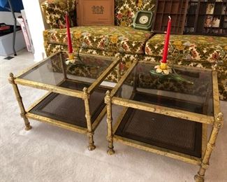 Italian style gilt metal occasional tables with glass inserts