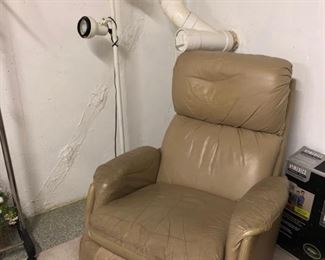 Leather recliner and floor lamp
