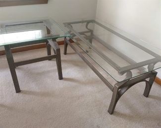 Glass and aluminium coffee table and matching end table