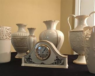 Various Lenox vases and clock