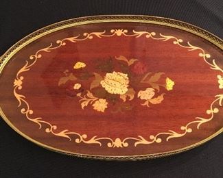 Inlaid wood serving tray