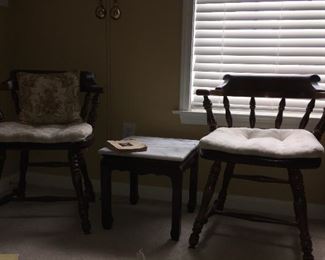 Vintage chairs (pair); Asian theme marble top end table