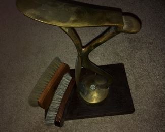 Vintage brass cobbler anvil repair stand and brushes