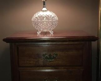 Vintage night stand; egg shaped table lamp