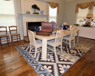 Pickled Oak dining table with 6 arrow-back chairs