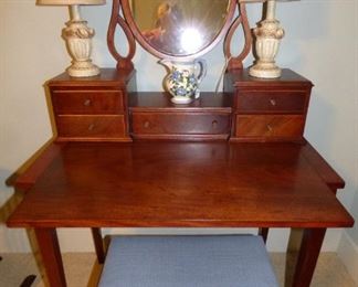 Antique writing table/vanity  with pull-out top & bench