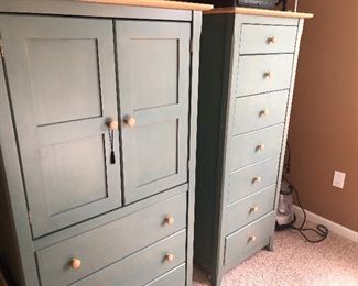 Tall Chest of drawers and Armoire - sage green with pine accents