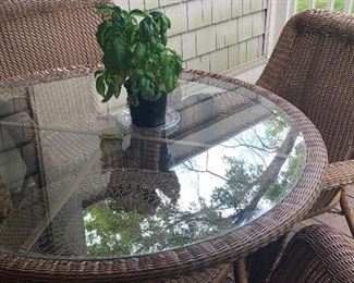 Patio table with 4 chairs, 2 additional chairs with a side table also available by Bay Harbor - all season wicker