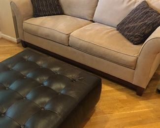 2 - cushion love seat with leather ottoman