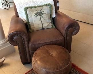 Leather chair with ottoman 