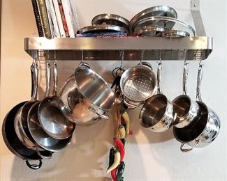 Pot rack and pans for sale.