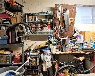 Tons of garage items for sale before set up. Bike, tools, large double tool chest, lawn tools, you name it.
