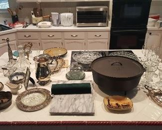 More kitchen. Marble pastry board, retired Lodge 16 Dutch oven.