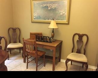 Vintage oak desk & chair, dining table chairs
