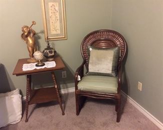 Square table, rattan chair