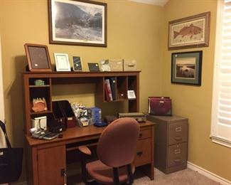 Computer desk, chair, filing cabinet
