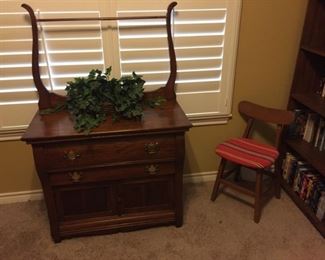 Antique oak wash stand, desk chair