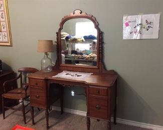 Vintage oak dresser with mirror, vintage chair