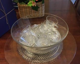 Crystal punch bowl & cups