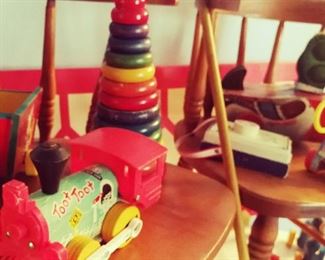 Vintage Wood Toys / Baby Toys / Toot Toot Train / Pull Toy